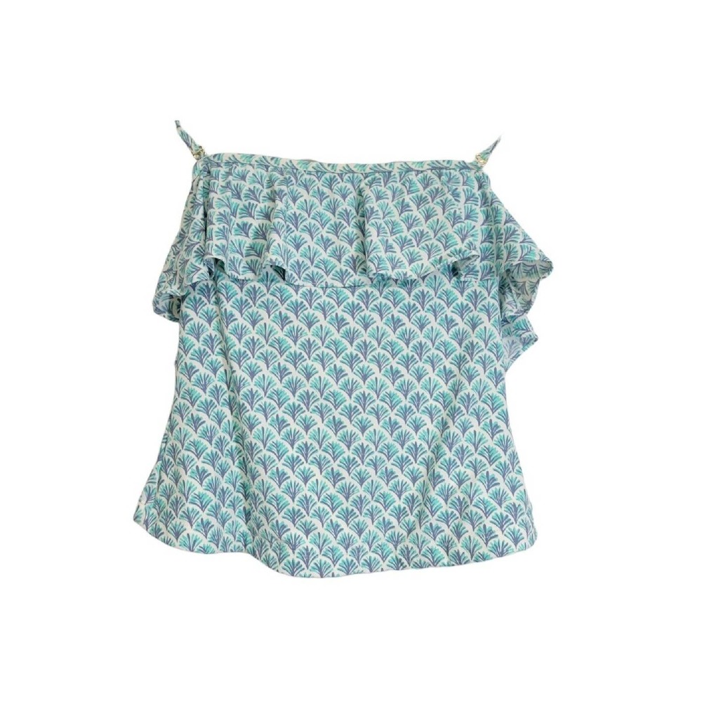 Vineyard Vines Blue & White Ruffle Bandeau Halter Tankini Top Size Small